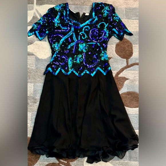 Vtg 80s Laurence Kazar Quintessential Eye-Popping Sequin Design Full Silk Skirt - Picture 4 of 7